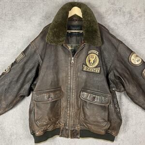 Avirex Tuskegee Airmen Jacket Mens 5XL Brown Leather Bomber Shearling Patch USAF